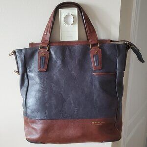Master-piece GLOSS v2 Leather Tote Bag – Navy × Brown – Made in Japan – 2way